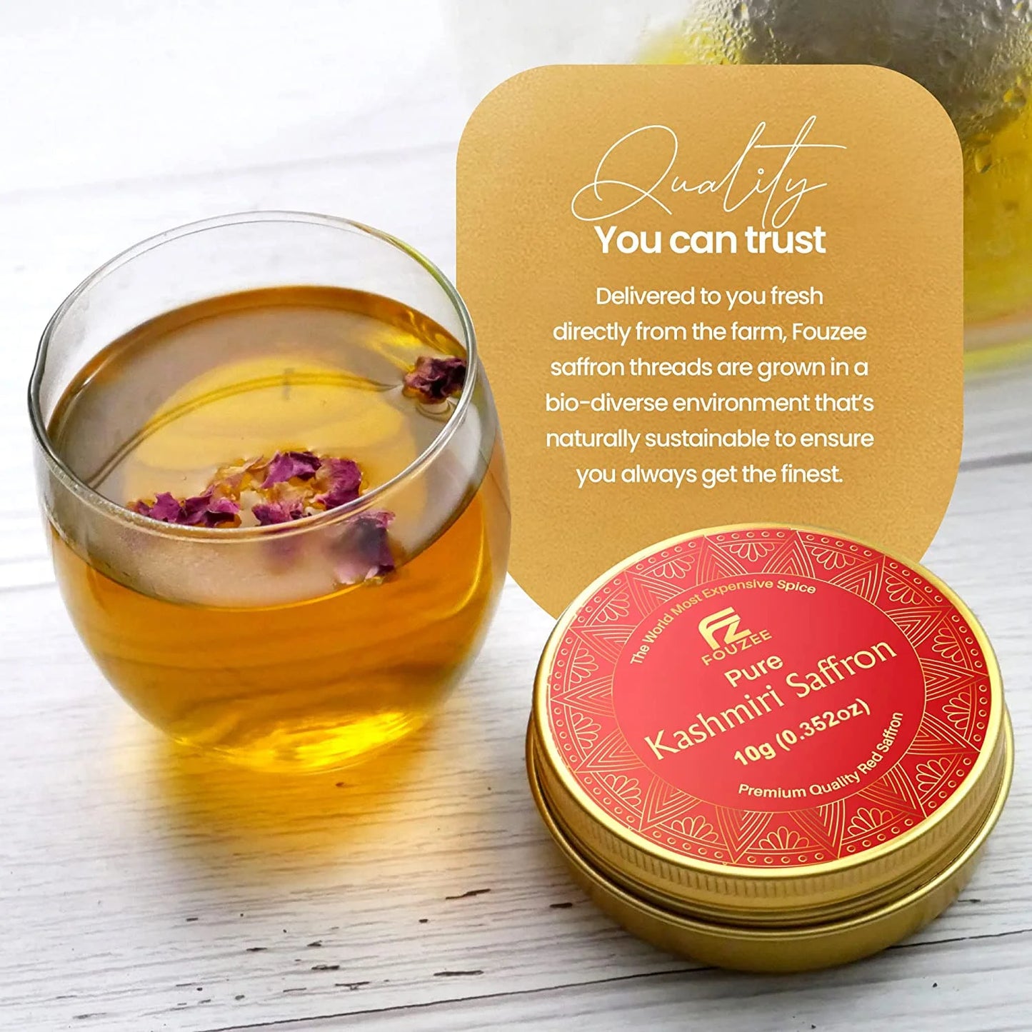 Pure Kashmiri Saffron Threads for Cooking, Spice, Spanish Foods. Finest Dark Red Saffron Delicious with Persian Rice, Tea, Golden Milk, Desserts, Rissoto Bulk Saffron Pack 10G