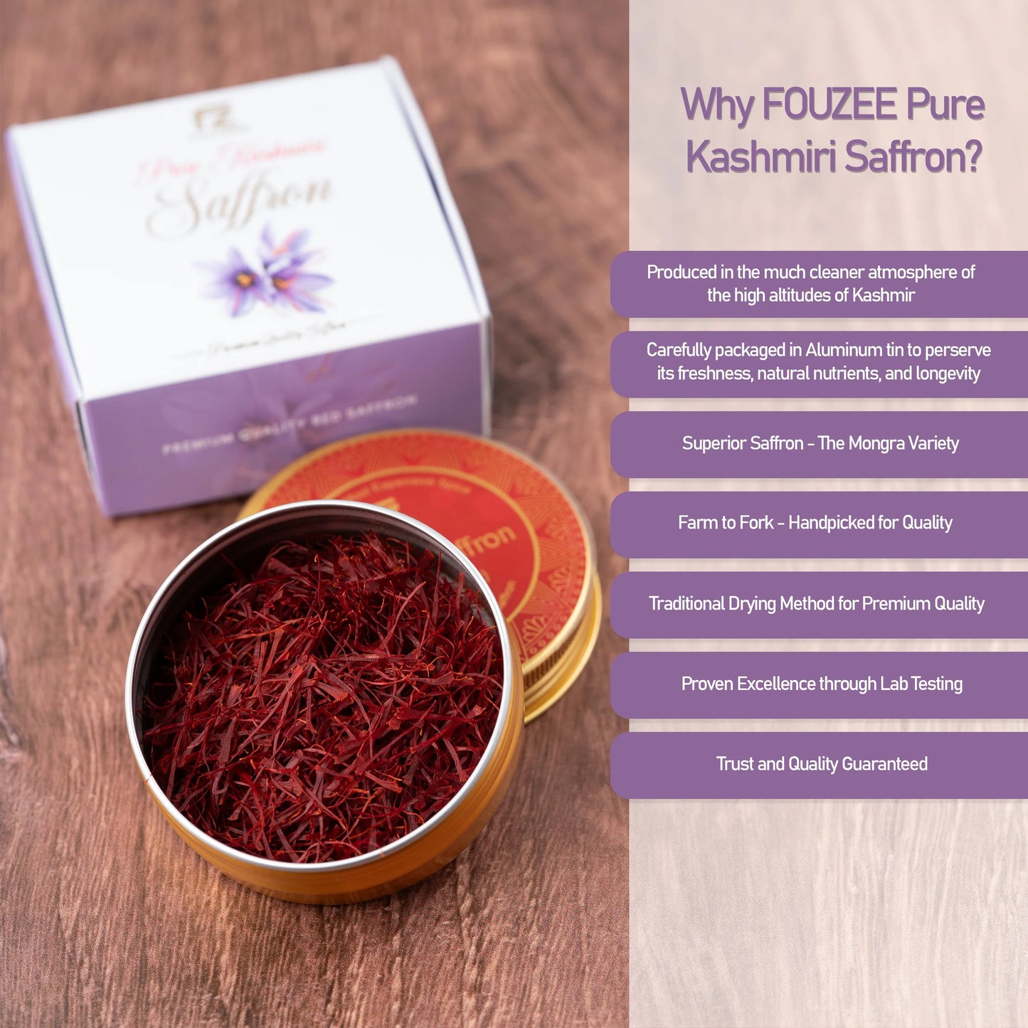 Pure Kashmiri Saffron Threads for Cooking, Spice, Spanish Foods. Finest Dark Red Saffron Delicious with Persian Rice, Tea, Golden Milk, Desserts, Rissoto Bulk Saffron Pack 10G